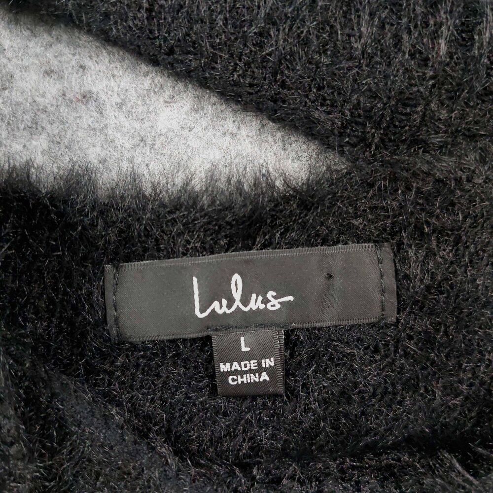 Lulus Sweater Womens Sz L Black Fuzzy Eyelash Asymmetrical Strap Neck Oversized - Picture 10 of 12